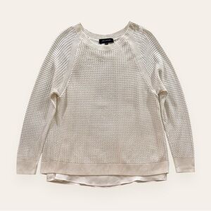 St. John - Waffle-Knit Pullover Sweater with Silk Detail - Ivory/White